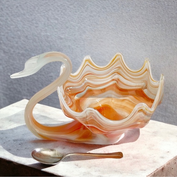Art Vintage Blown Glass Sooner Swan Centerpiece Bowl Dish Murano